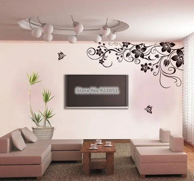 Jm7107 Free Shipping Large Size Black Vinyl Erfly Flowers Vine Jm7107 Free Shipping Large Size Black Vinyl Erfly Flowers Vine Art Wall Sticker Living Room Bedroom Border Decor In Stickers From Home