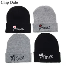 Модная детская шапка принцессы с буквенным принтом, Вязанные Трикотажные Шапочки для детей, теплые шапки для маленьких девочек и мальчиков, черные и серые шапки с вышивкой
