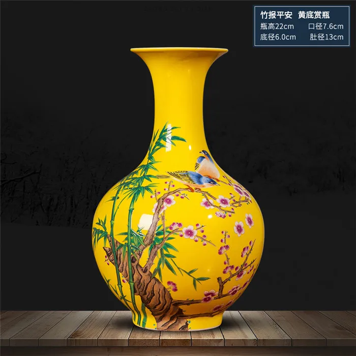 Jingdezhen, керамическая Желтая Ваза, украшение, новинка, Китайская классическая гостиная, ТВ, шкаф, украшение для дома, Цветочная ваза - Цвет: j