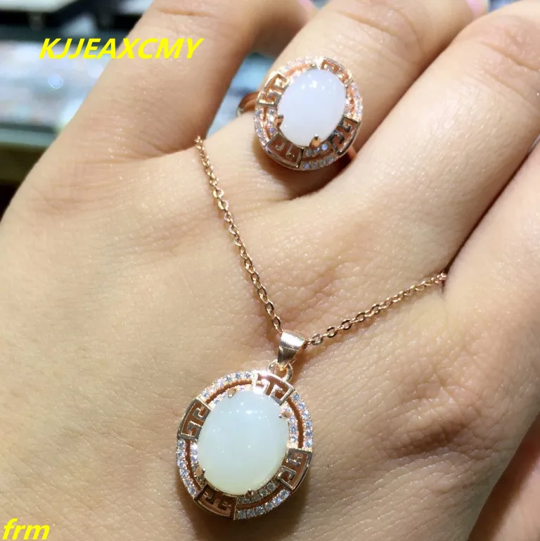 

KJJEAXCMY Fine jewelry, 925 sterling silver inlaid Xinjiang Hetian ring pendant women models 2 sets