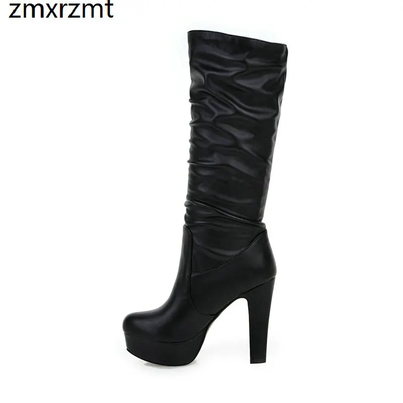 

2019 women mid calf women boots fashion erogenous spring autumn women shoes 12cm super high heel party shoes big size 33-43