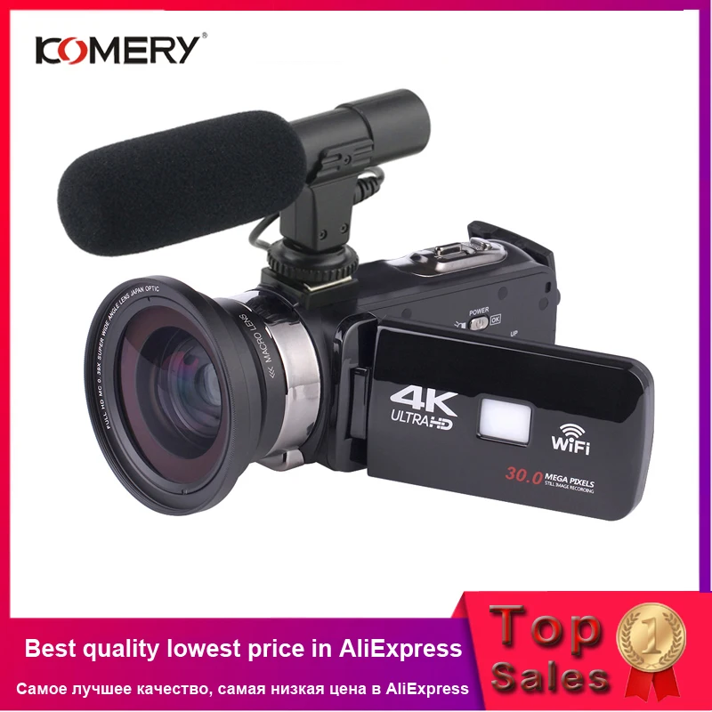 Beste KOMERY 4 k Camcorder Video Camera Wifi Nachtzicht 3.0 inch LCD Touch Screen Time lapse Fotografie Camera Fotografica met Micr