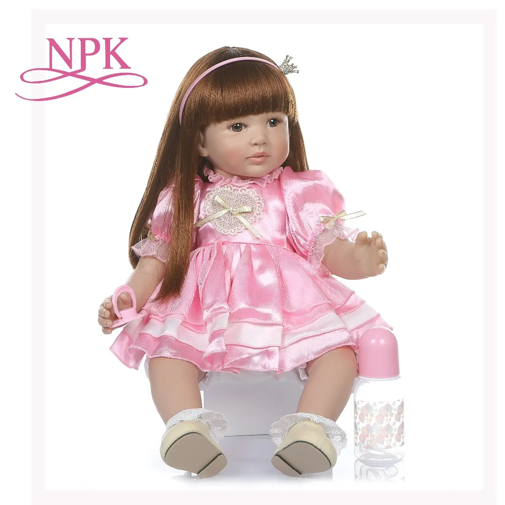 

big size 60CM real baby reborn toddler girl lifelike flexible soft silione vinyl bebe doll reborn long straight hair playm
