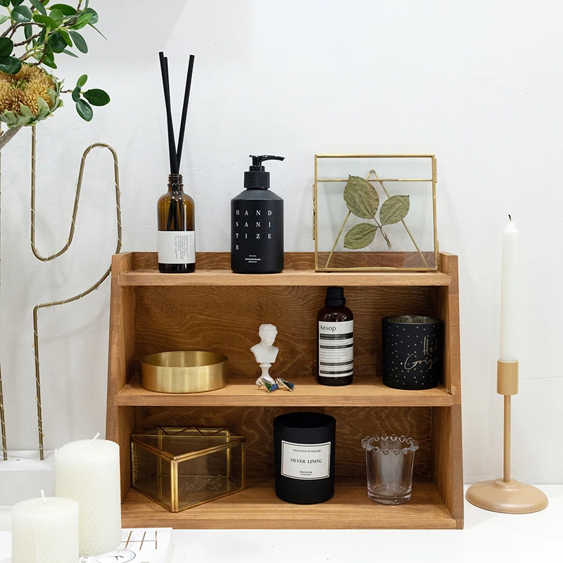 

Wooden multi-layer racks Dessert table cake display stand Three-tiered stair storage rack desktop sundries storage tray