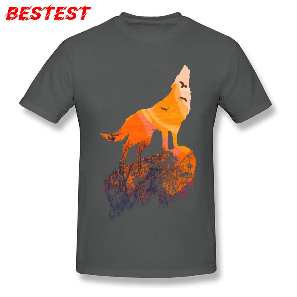 2018 Fashion Design Party Short Sleeve T-Shirt NEW YEAR DAY Round Collar All Cotton Tops Tees for Men Tee Shirt Casual Howling Mountain Wolf With Eagles on Sunset carbon