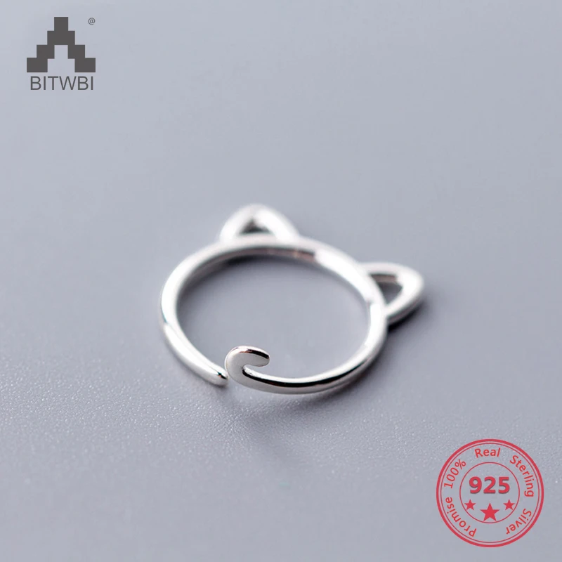 

S925 Sterling Silver Fashion Simple Adjustable Cute Lovely Cat Rings