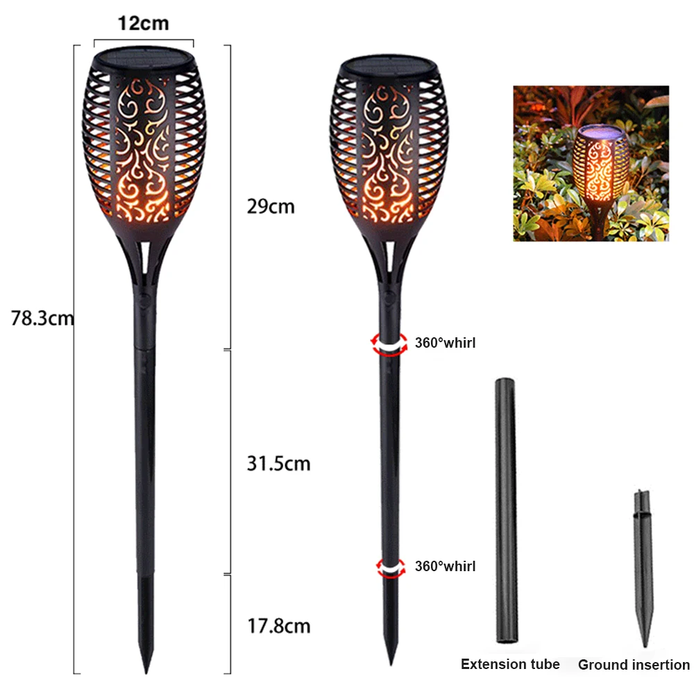 Conduzida da Tocha Solar para Rua Decoração do Jardim Solar ao ar Livre da Lâmpada da Lanterna Iluminação Exterior Lâmpada Impermeável Luzes Gramado Luz 5 Lâmpadas solares