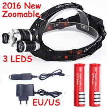 Zoomable 6000лм 3 светодиодный s Головной фонарь XM-L T6+ 2xpe светодиодный налобный светильник, походный светильник+ 2*18650 аккумулятор+ Автомобильное зарядное устройство