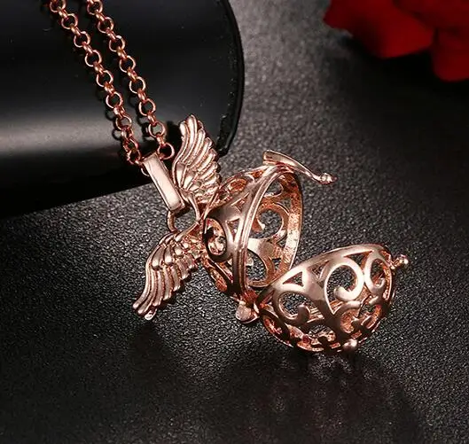 cage-wings-hollow beautiful Angel calls long baby pregnant necklace Jewelry Hollow out Maternity long chain SYYF0195 put 16mm - Окраска металла: 3 rose gold