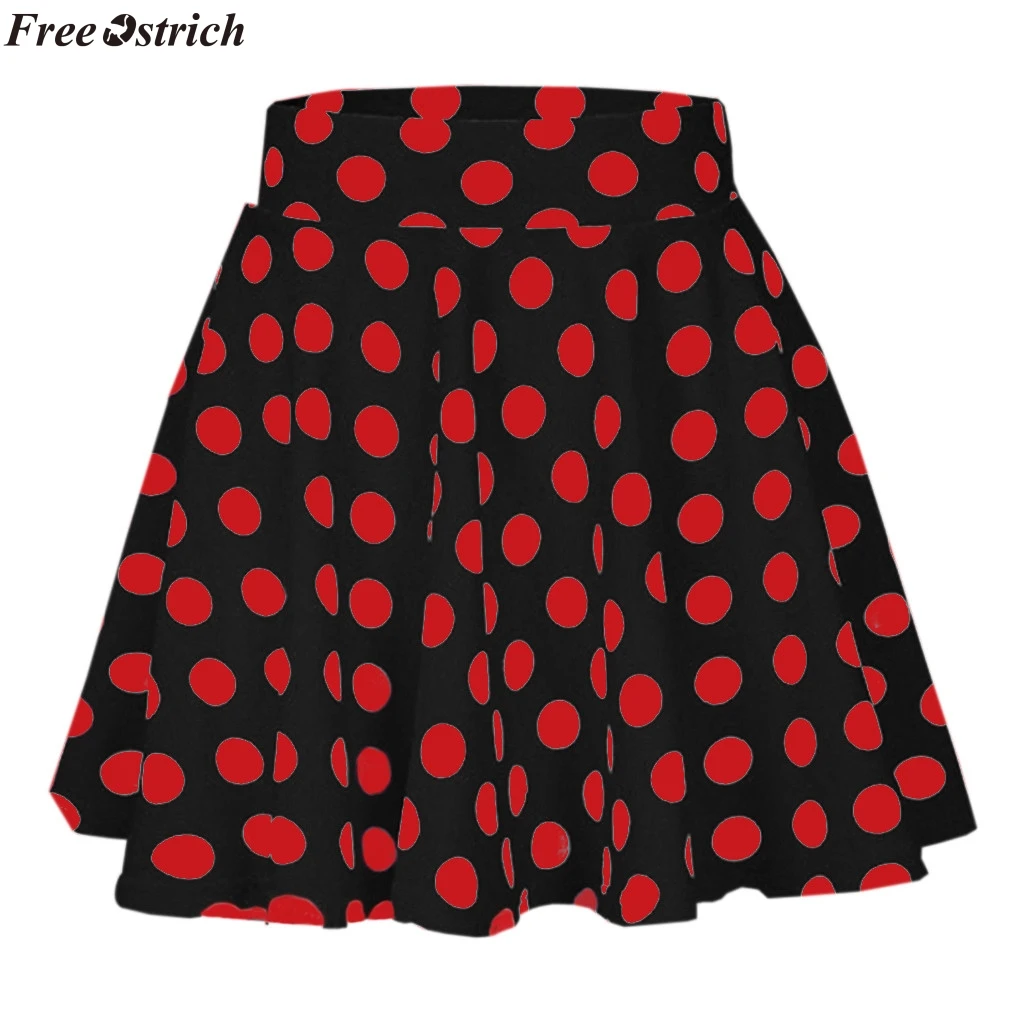 

FREE OSTRICH Hot Sale Fashion Party Cocktail Summer Women Dot Printed Skirt High Waist Midi Skirt Red,Black,White Dropshipping