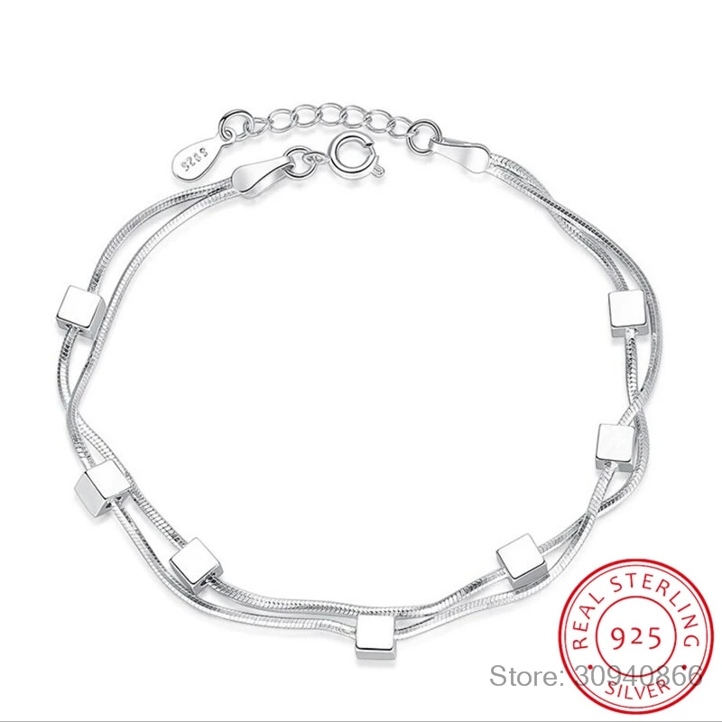 925 пробы серебряный браслет квадратная коробка звезда двойная цепь регулируемый браслет ножной браслет для женщин pulseira S-B167