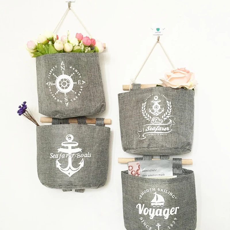 1 قطع البحرية نمط القطن الكتان حقيبة التخزين الإبداعية خزانة حديقة معلقة الجدار الحقيبة لعب للتجميل تنظيم جيوب المنزل حقيبة التخزين