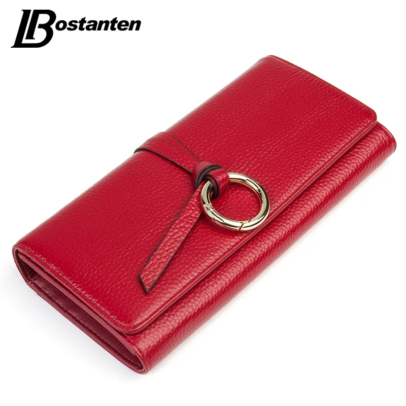 

BOSTANTEN Hasp Genuine Leather Women Wallets Long Ladies Purse Coins Brand Designer Clutch Wallet Money Bag Female Card Holder