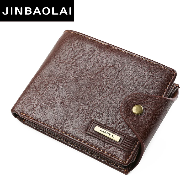 

JINBAOLAI New Designer Hight Quality PU Leather Wallet Men ID Card Holder Button Coin Purses Pockets card holders Wallet for Men