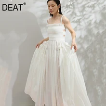 [DEAT] новое летнее платье без бретелек с открытой спиной, квадратное Плиссированное тонкое белое платье с большим подолом Женская мода JF54