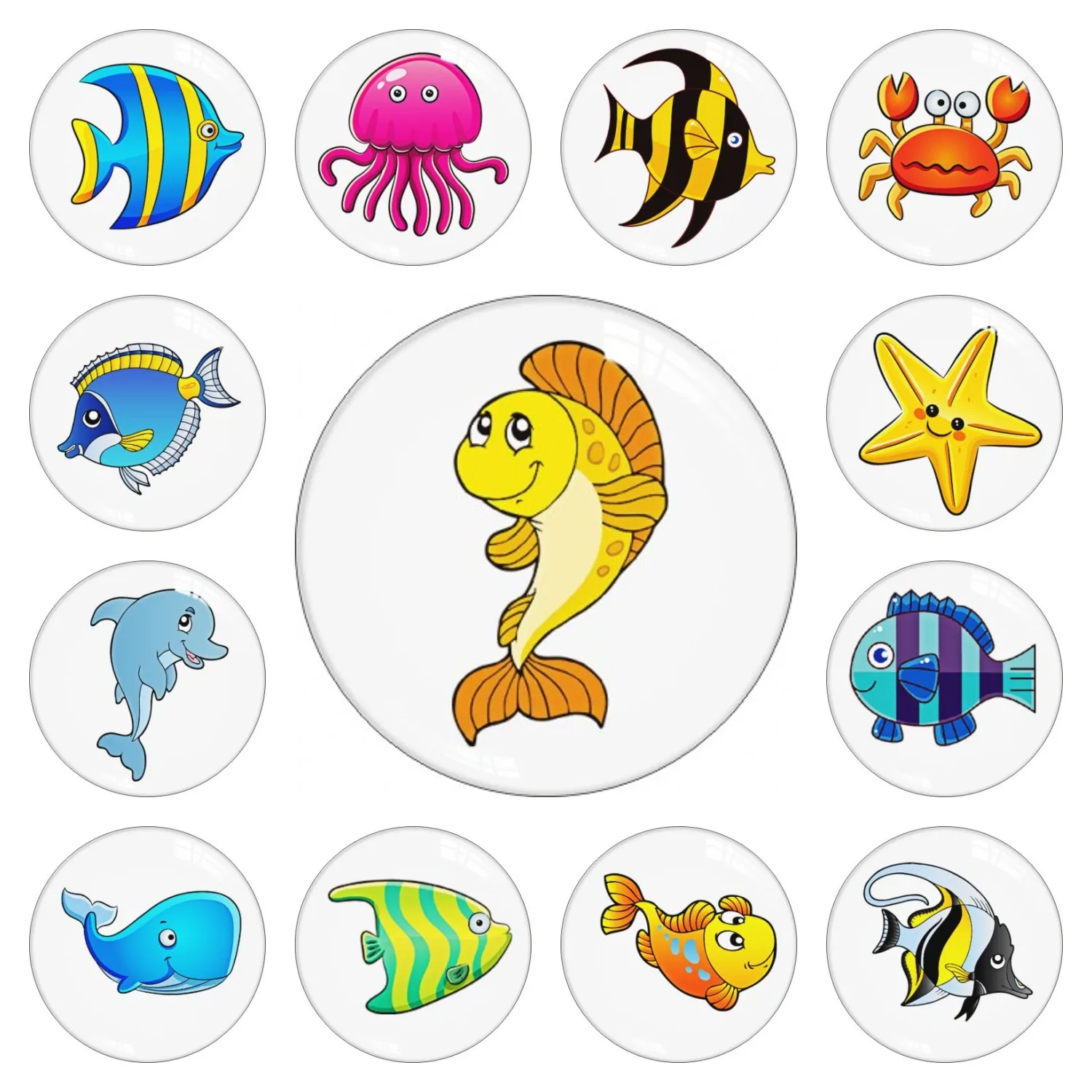

Handmade Dolphin Octopus 10mm 12mm 14mm 18mm 20mm 25mm 30mm Round Photo Glass Cabochon Dome Flat Back Jewelry Making Findings