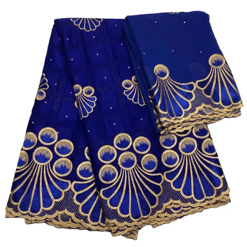 

FolaSade African Swiss voile lace fabric high quality royal blue and gold traditional cotton lace fabric in Switzerland TZ391