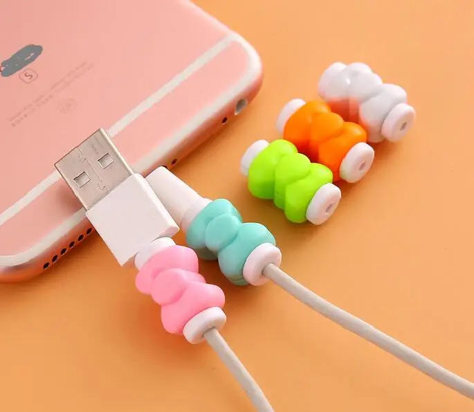 5pcs/lot Bowknot Style Earphone Cable Protector Colorful Earphones Usb