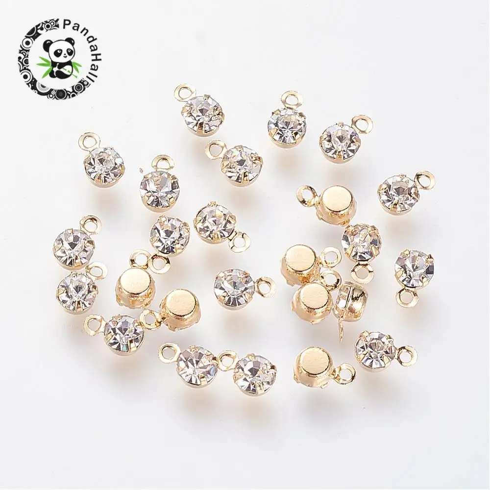 

Brass Rhinestone Charms Gold-Filled Pendants, 5.5x3.5x2.5mm, Hole: 1mm
