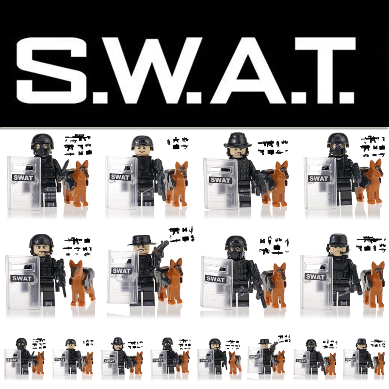 

Military Special Soldiers Sniper Guns SWAT Police Dogs Action Figures Weapons Compatible Legoings Model Building Blocks Toy gift