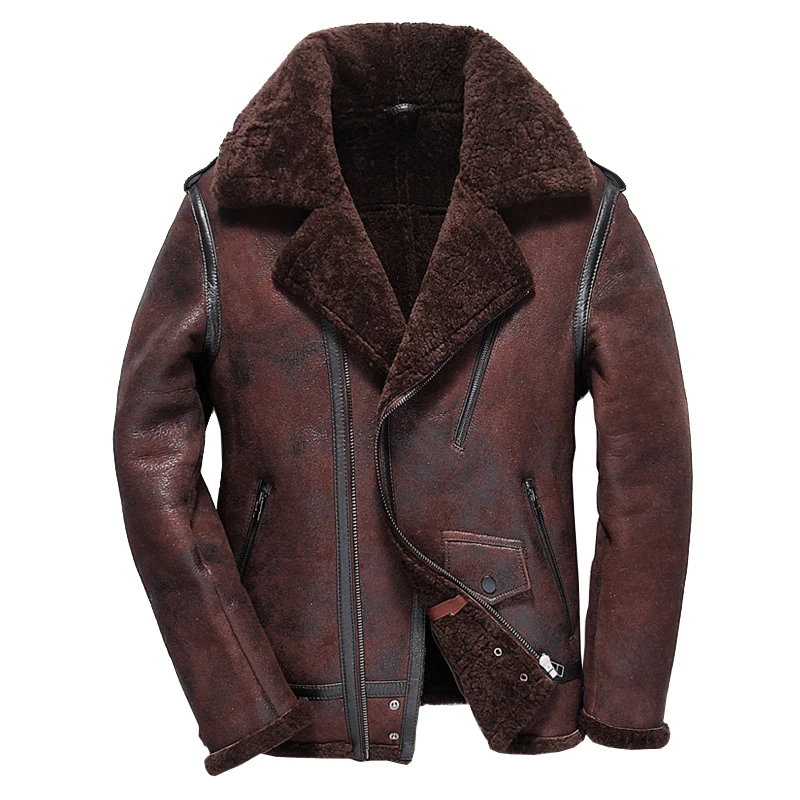 

2016 New Fur air force Men locomotive Genuine Leather Flight suits JSH854