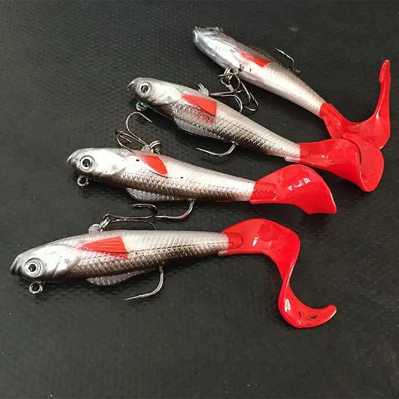 

4 Pcs/lot Lead Head Soft Fishing Lures Long Tail Pesca Sharp Hook Soft Fish Bait 10cm 9.3g