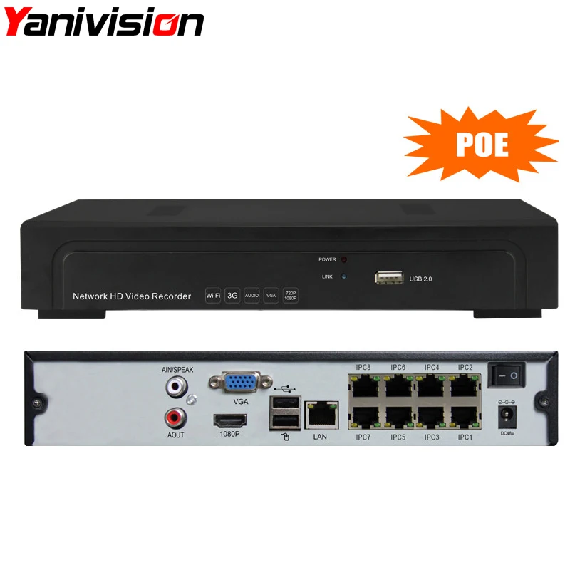 

Yanivision FULL HD 48V PoE NVR 9CH 3MP 2MP POE NVR IEEE802.3af Security NVR PoE Switch Inside ONVIF AEEYE PoE 8CH CCTV NVR 1080P