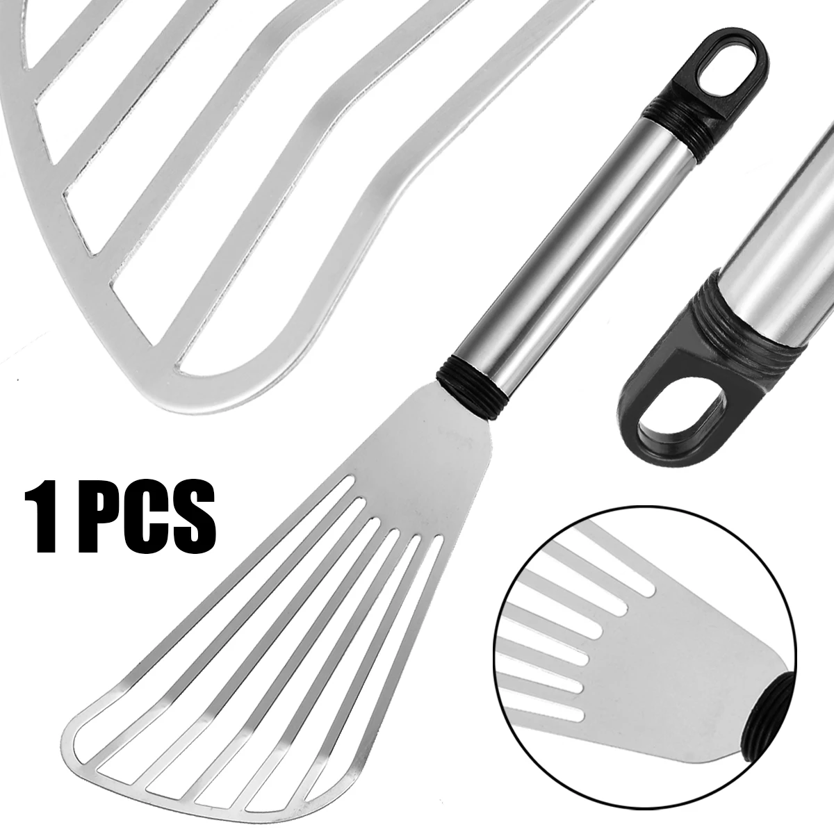 1pc Stainless Steel Flat Fish Slice Fish Frying Turner Spatula Leaky Shovel Home Kitchen Cooking Tool