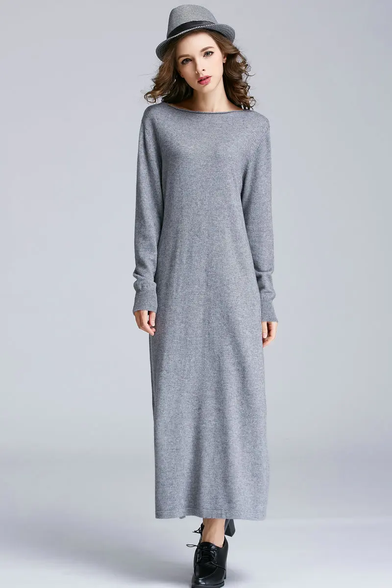 New Winter Round Neck Cashmere Sweater Dress Ms. longer