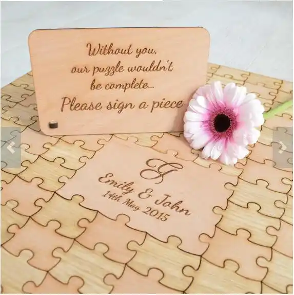 Personalized Initials Date Rustic Puzzle Wedding Guest Books