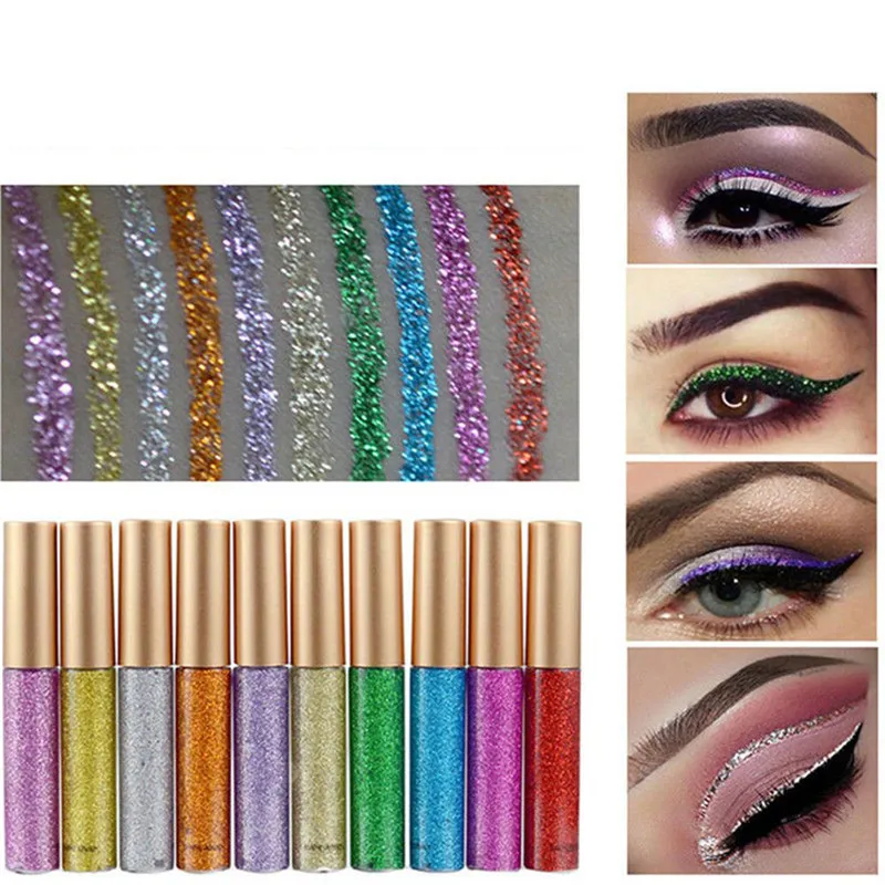 

10 Colors Waterproof Flash Shiny Eyeshadow Glitter Liquid Eyeliner Pencil Female Long Lasting Quick Dry Shimmer Eye Liner Pen