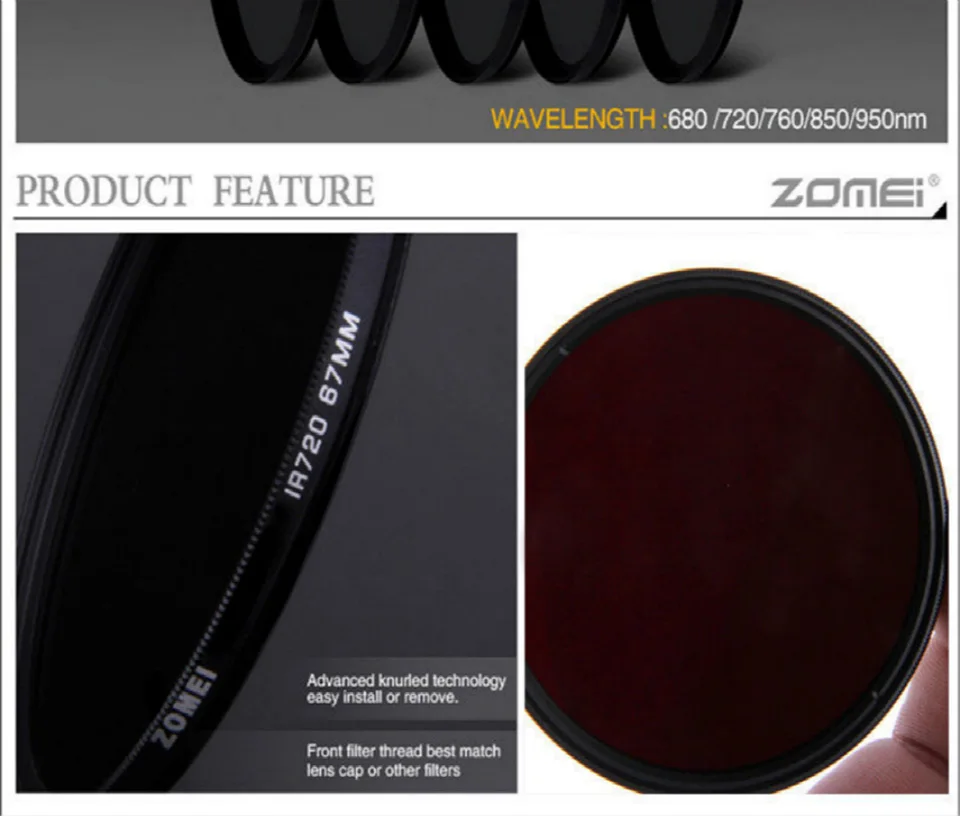 Zomei Infrared IR Filter 680nm 720nm 760nm 850nm 950nm X-RAY Infrared filter for SLR DSLR Camera Lens Nikon Canon Sony