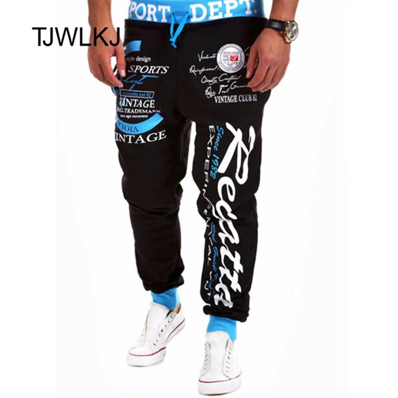 TJWLKJ 2019 Hip Hop Streetwear Sweat Pants Mens Letter Printing Harem Cool Long Pants Joggers Wear Plus Size M-XXXL Drawstring