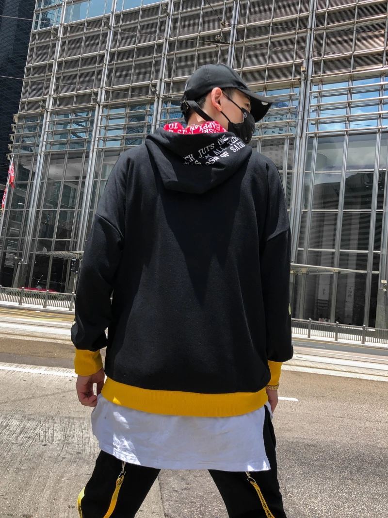 GMANCL Мужской пуловер с капюшоном с буквенным принтом поддельные две части кофты оверсайз повседневные Хип Хоп хлопковые Свободные толстовки уличная одежда