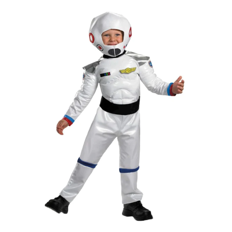 

High quality children white astronaut muscle costume spacesuit with head mask Halloween Cosplay clothes for kid