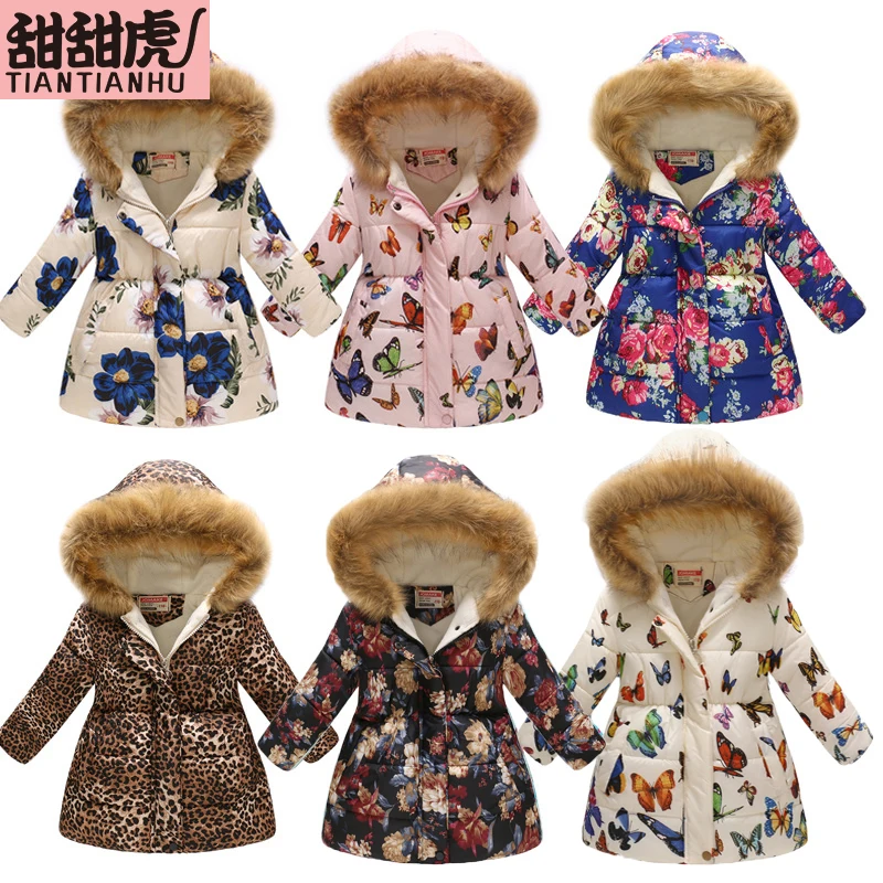 

Cartoon Printed Hooded Autumn Winter DOWN Jackets For Girls Coat Jacket Kids Waterproof Windbreaker Children's Clothing 3-10Y