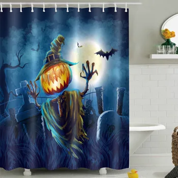 

LB 180*180 Scary Bat Pumpkin Blue Shower Curtains Halloween Waterproof Polyester Bathroom Curtain Fabric for Bathtub Home Decor