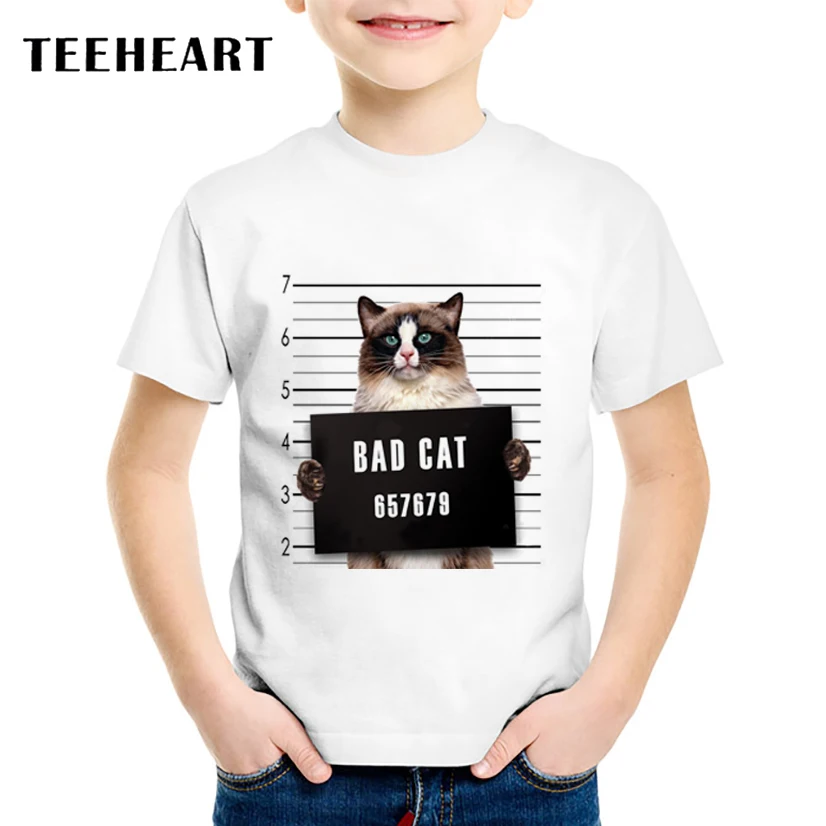 

New Brand Fashion Summer T-shirt Children Style Short Sleeve Boys/Girls Hipster T-shirt Prison Bad Cat Printed Tops Tees TA542