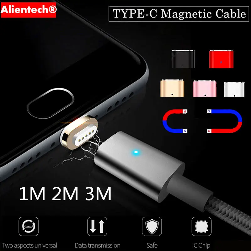 Магнитный Плетеный светодиодный usb кабель Type C для быстрой зарядки и