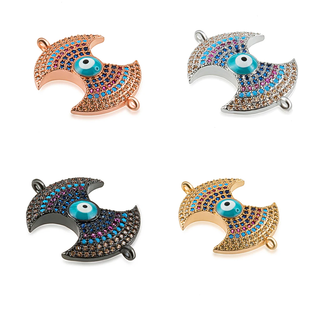 

17*26mm Turkish Jewelry Findings Micro Pave Zircon Evil Eye Metal Connectors Accessories For Handmade Bracelet Making ZSS344