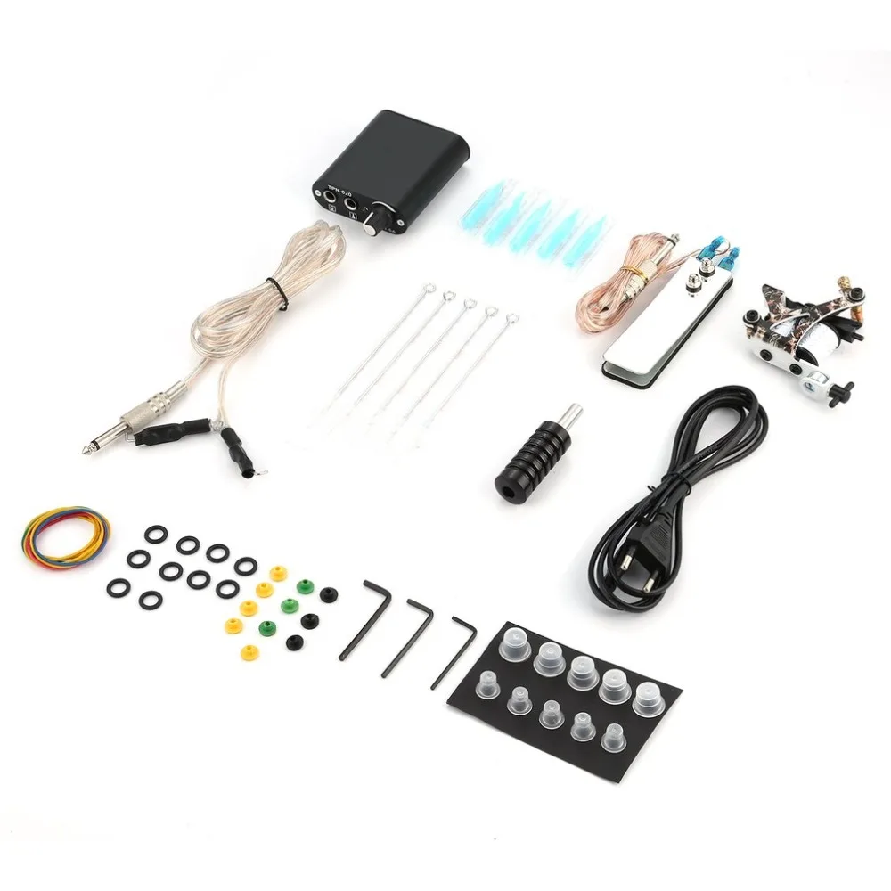 

2018 New Colorful Craved Flower Complete Beginner Tattoo Kit Pro Machine Inks Power Supply Needle Grips Tips Tatto Accessories