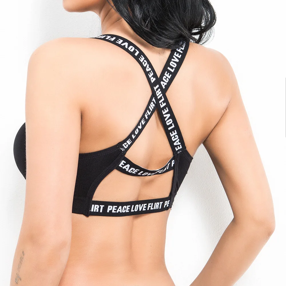 

Women Sexy Tank Tops Black Push Up Tops Plunge U Design for Party Everyday Backless Bra Tops Striped Cross on Back Tosp One size