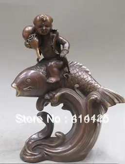 

China Fuwa Nezha Ride Fish Give blessing Bronze statue
