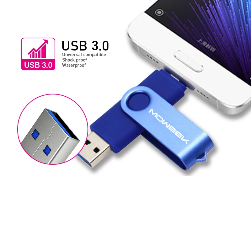 Moweek USB 3,0 OTG USB флэш-накопитель для Android смартфон 8 Гб оперативной памяти, 16 Гб встроенной памяти, 32 ГБ, 64 ГБ, 128 ГБ флэш-накопитель высокой скорости cle USB флеш-накопитель