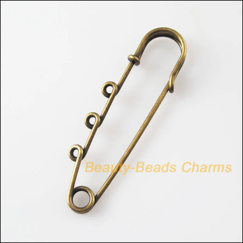 

4Pcs Antiqued Bronze Plated Smooth Safety Pins Brooches Connectors 20x64mm