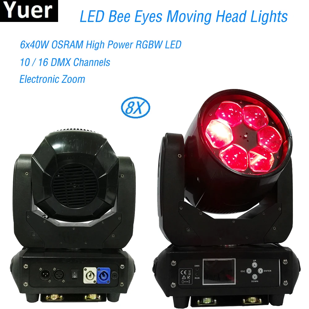 

8Pcs/Lot New Electronic Zoom 6x40W Beam Moving Head Led Bee Eye Stage Lighting 10/16 DMX Channels Bee Eyes Led Moving Head Light