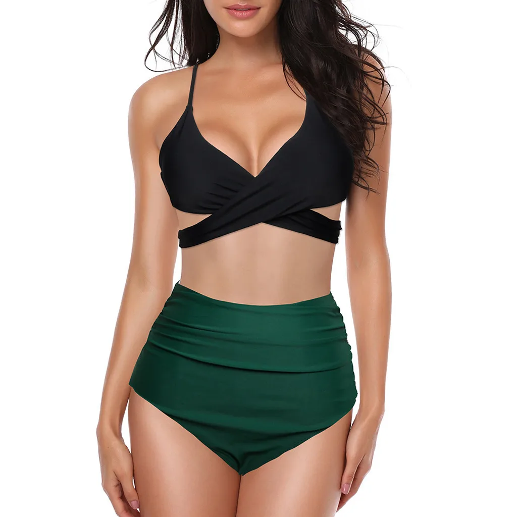 

women high waisted bathing suits bikini 2019 swimsuit separate female new push up sexy bikini solid bandage Bodysuits biquini