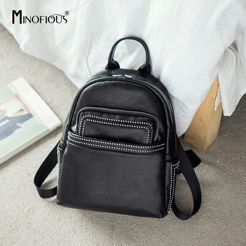 MINOFIOUS Women Vintage Mini Soft PU Leather Backpack Fashion Casual School Bag for Students Solid Large Capacity Backpacks