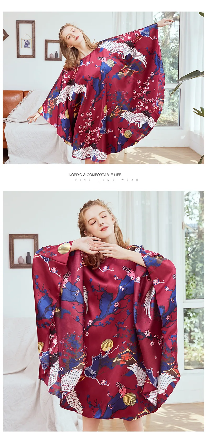 Пижамы плюс размеры имитация шелка летние рукава летучая мышь платье-Пижама свободные удобные bat рубашка для женщин сна платье