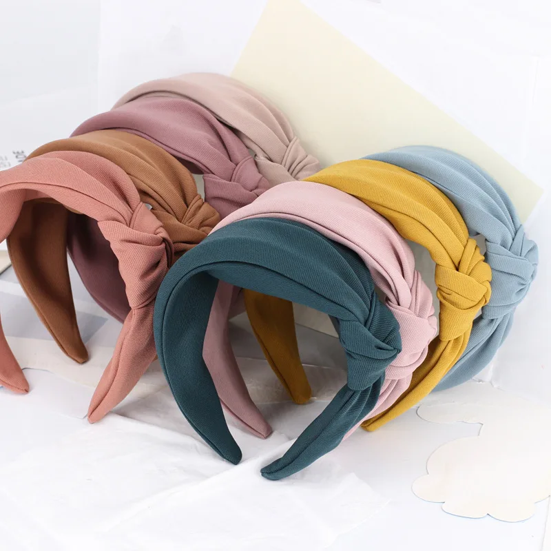

2018 Korean Elegant Ladies Solid Color Side Top Knot Hairbands Women Fashion Hair Accessories Girls Sweet Wide Headband